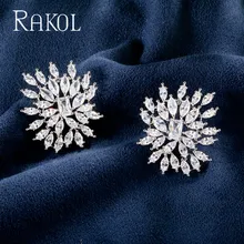 RAKOL New Fashion Top AAA Cubic Zircon Flower Shape Lovely White Color Wedding Stud Earrings For Women Jewelry RE523371 emmaya new top white gold plate flower jewelry set aaa cubic zircon pendant earrings for women wedding jewelry sets