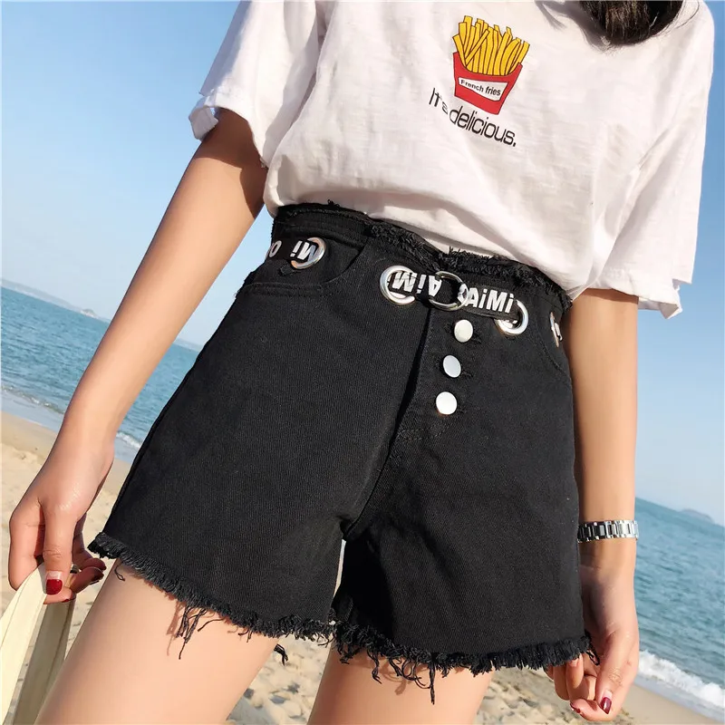 

[with belt] streetwear black jeans women high waist hot wide pants summer 2019 korean style trousers female feminine irregular