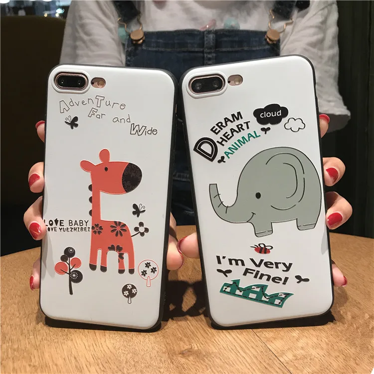  BIGCHEN Giraffe Elefant Fall Für iPhone 6 6s 7 Plus Abdeckung Weichen Silikon Floral Schützen Abdec