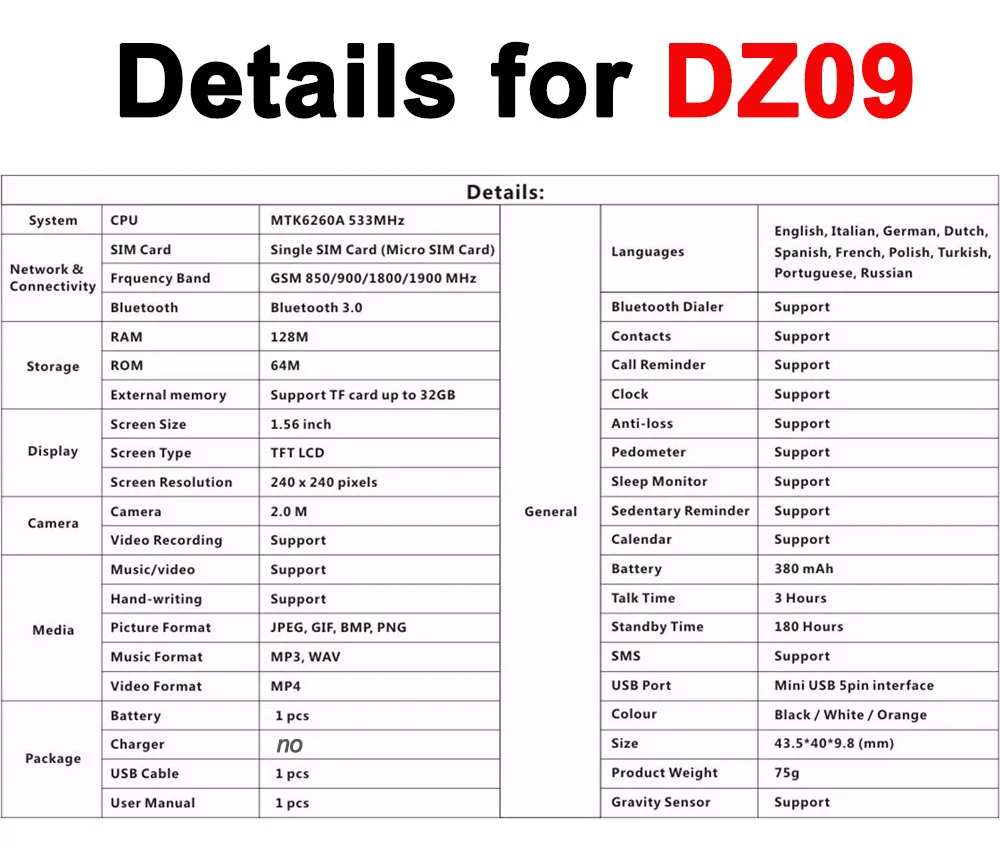 100 шт DZ09 bluetooth Смарт часы телефон Поддержка SIM GSM TF карта настоящий Шагомер Белый Черный Золотой Серебряный DHL