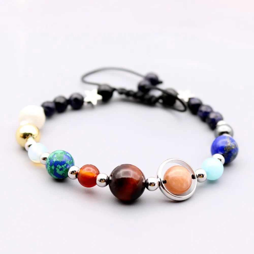 

Solar System Bracelet the Nine Planets Natural Stone Beaded Wristband Guardians of the Galaxy Space Jewelry with Pluto
