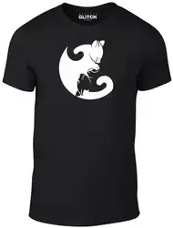 Футболка с изображением кота Инь Янь-забавная футболка в стиле ретро, модная Милая Дизайнерская футболка с животными, крутая футболка из 100%