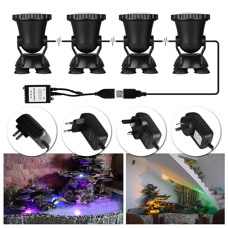

4pcs Remote Control Color Changing Aquarium RGB 36 LED Lights Submersible Air Bubble Lamp Pond Fish Tank Landscape Decorative