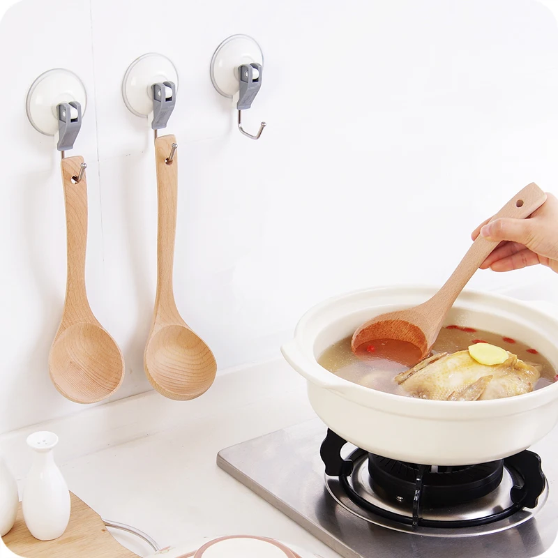 Hot 1pcs long handled wooden cooking spoon Eco Friendly ...