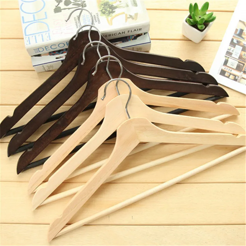 5 Pcs/Lot High Quality Adult Clothes Hangers With Groove Wooden Hanger