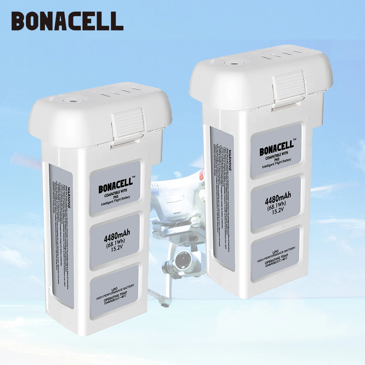 Bonacell DJI Phantom3 стандартная батарея 4480 мАч 15,2 в Интеллектуальная батарея для DJI Phantom 3 профессиональный SE/стандартный Дрон L30 - Цвет: 2 PACK