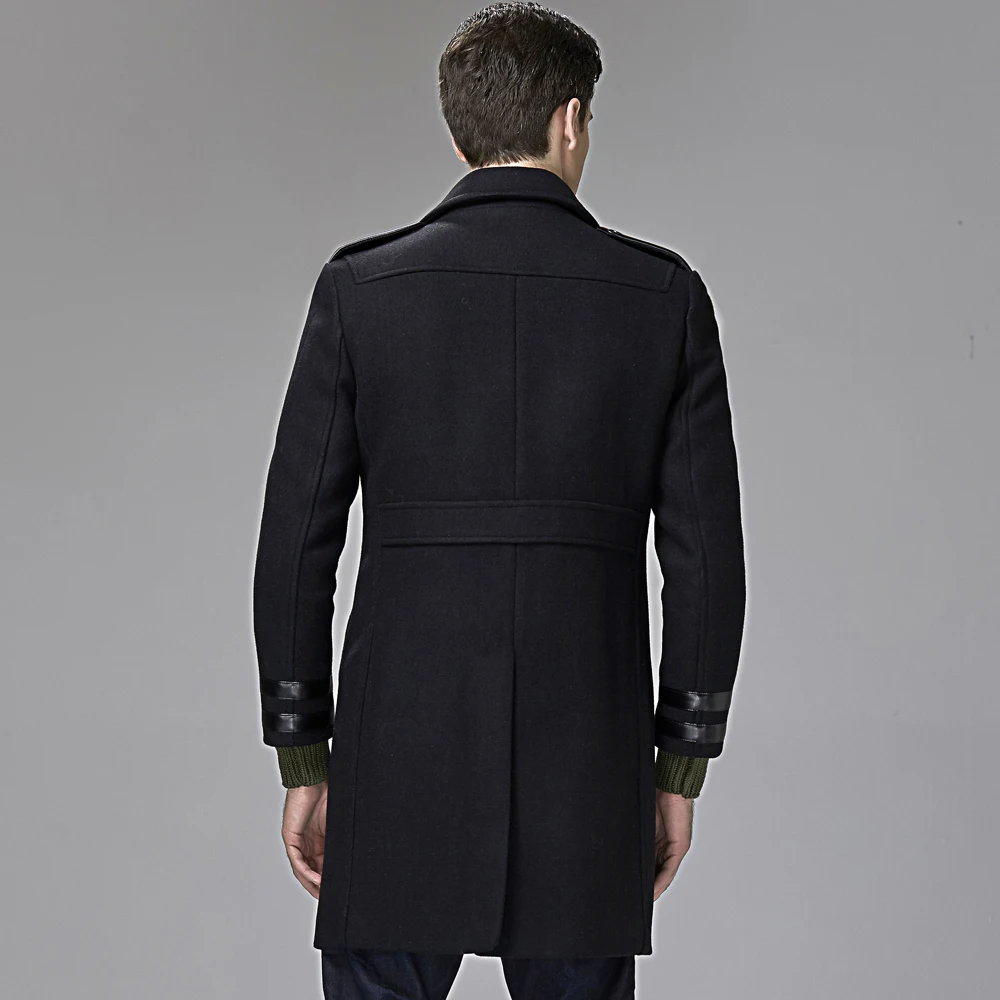 Благородное пальто URSMART длинное двубортное мужское шерстяное пальто черное деловое Мужское пальто