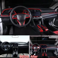 Yaquicka para honda civic 10th 2016-17 interior do carro console dianteiro volante instrumento caixa de mudança de engrenagem guarnição estilo acessório