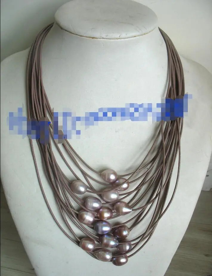 Free Shipping &gt&gt&gt&gt 11-12mm Freshwater purple Baroque Pearl Multi-Strand Leather Fashion Necklace | Украшения и аксессуары