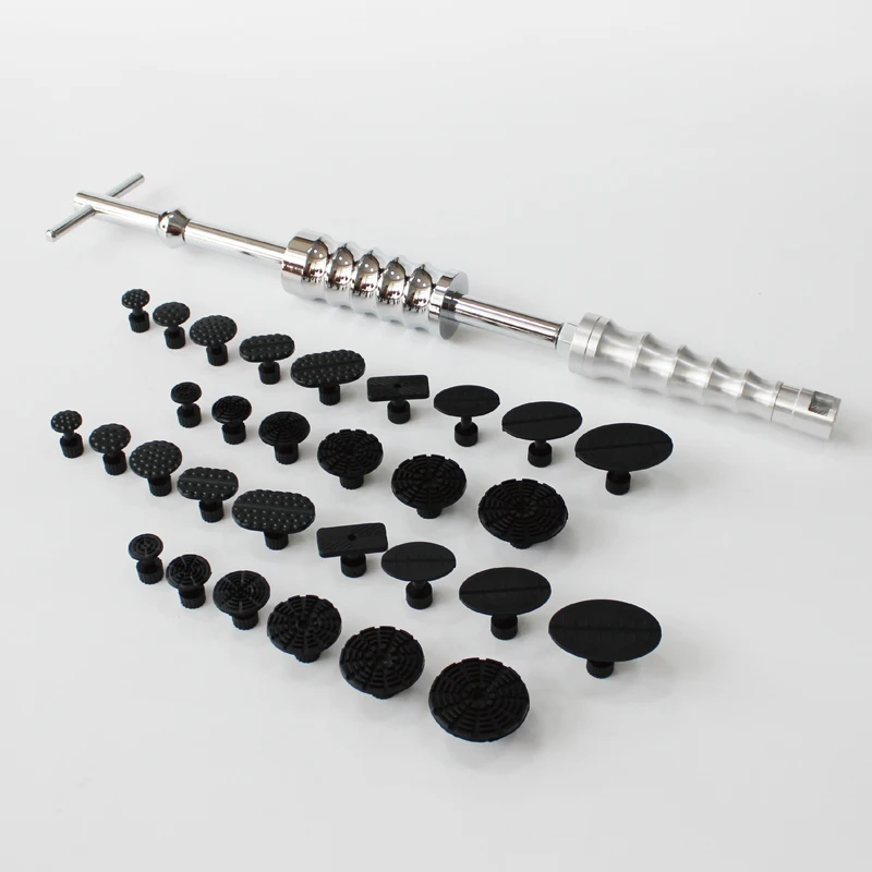Extractor de abolladuras Deslizamiento inverso Kit de herramientas sin pintura Reparaci/ón de eliminaci/ón de abolladuras Leng/üetas de succi/ón Extractor en forma de T Kits de reparaci/ón 19PCS