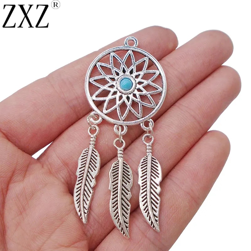 

ZXZ 10pcs Antique Silver Tone Feather Dream Catcher Charms Pendants for Necklace Jewelry Making Findings