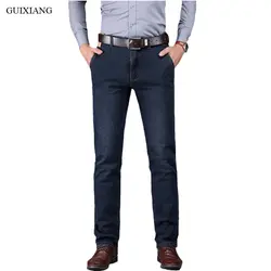 Новый стиль мужской бутик толстые джинсы высокого качества Деловые повседневные Прямые тяжеловесные мужские однотонные брюки большие