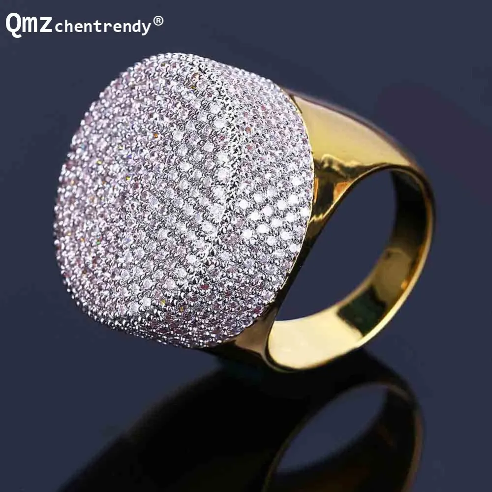 

Hip hop Bling Iced Out Micro CZ Mens Ring Street Dance DJ NightClub Big Fully Stone Boy Hip hop Finger Rings Rock Accessories