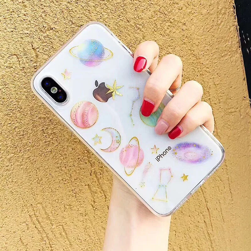 Luxury Gold Foil Phone Case For iPhone XS Max XR X Case Silicone TPU Moon Stars Planet Case For iPhone 7 6S 6 8 Plus Coque Cover (7)