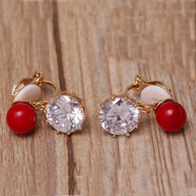 New Cz Clear Cubic Zirconia Red Beads Clip Earrings Clic Round New Cz Clear Cubic Zirconia Red Beads Clip Earrings Clic Round Shape Stone Brilliant Zircon Pendant