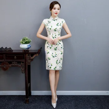

Rayon Vintage Ladies Chinese Traditional Slim Qipao Classic Mandarin Collar Stage Show Elegant Mini Cheongsam Plus Size M-4XL