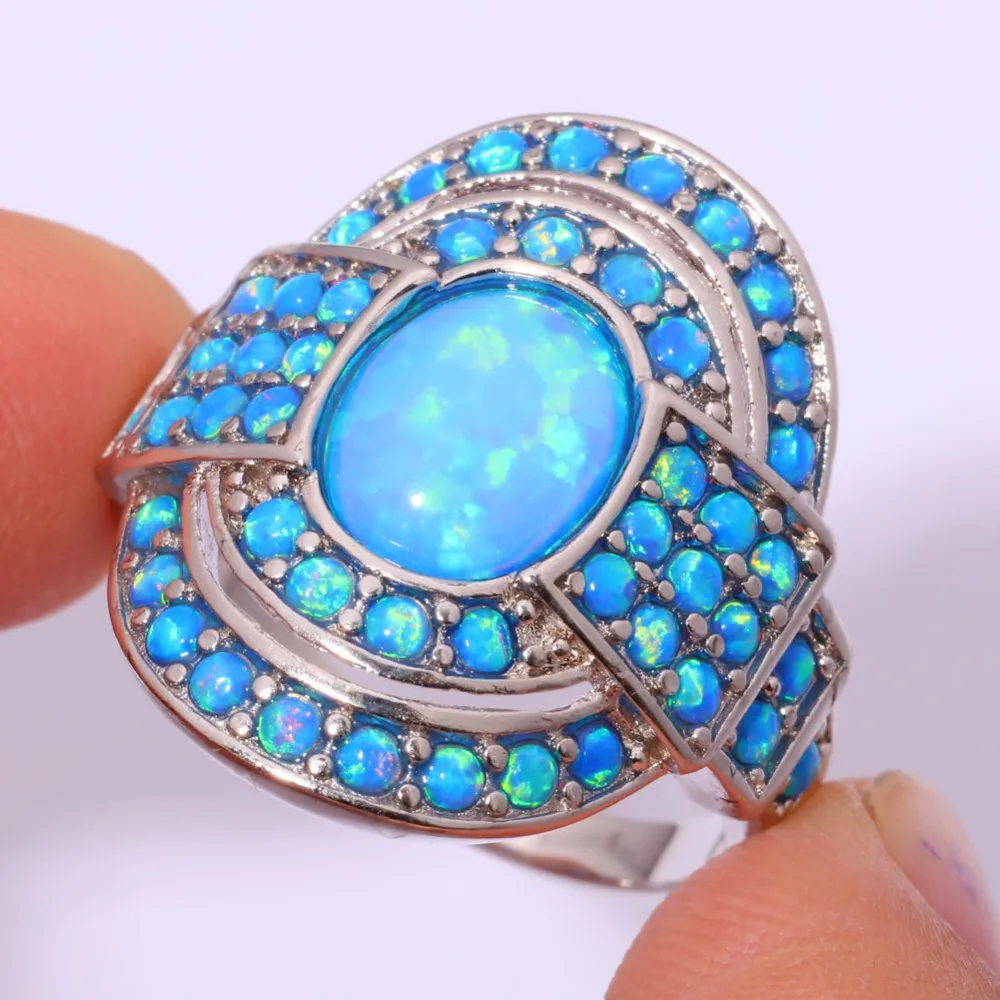 CiNily Created Blue Fire Opal Silver Plated Ring Wholesale Hot Sell Wedding Party for Women Jewelry Ring Size 7-12 OJ4861