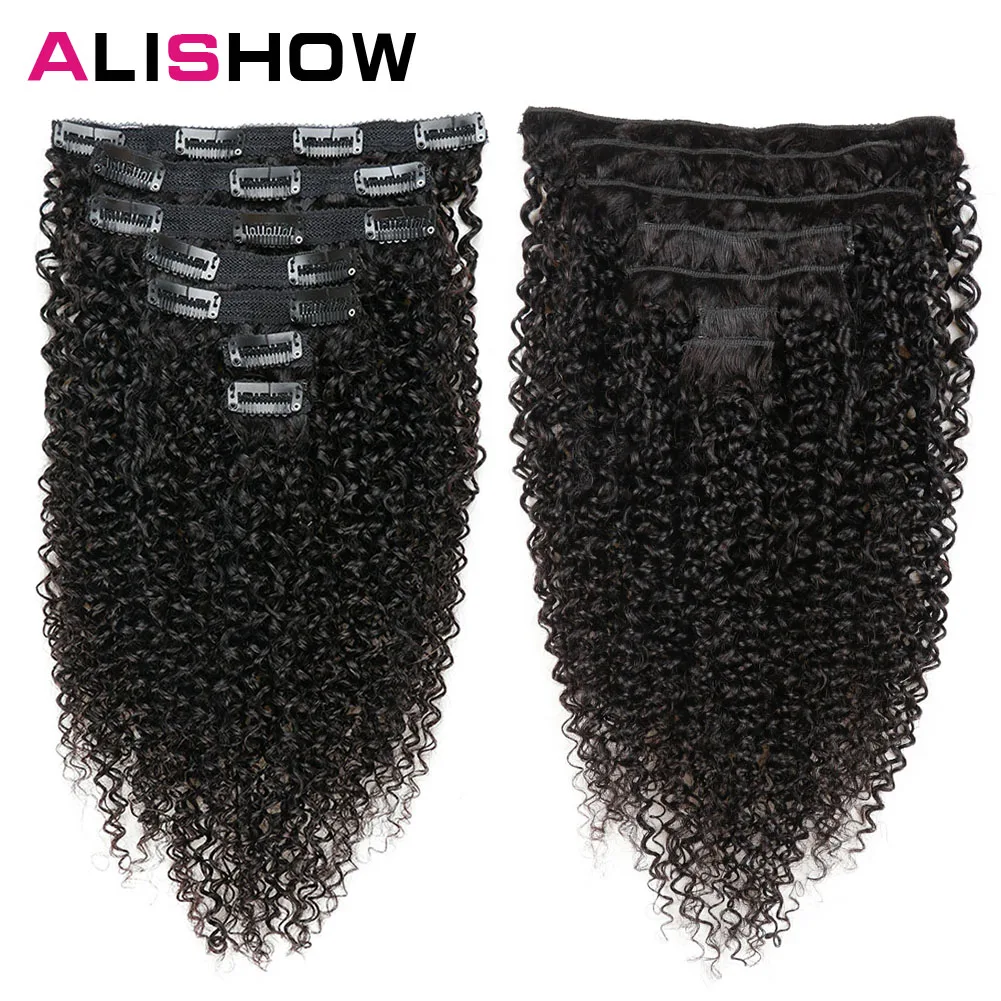 

Alishow Indian Afro Kinky Curly Weave Remy Hair Clip In Human Hair Extensions Natural Color Full Head 10Pcs 120G DHL Ship Free
