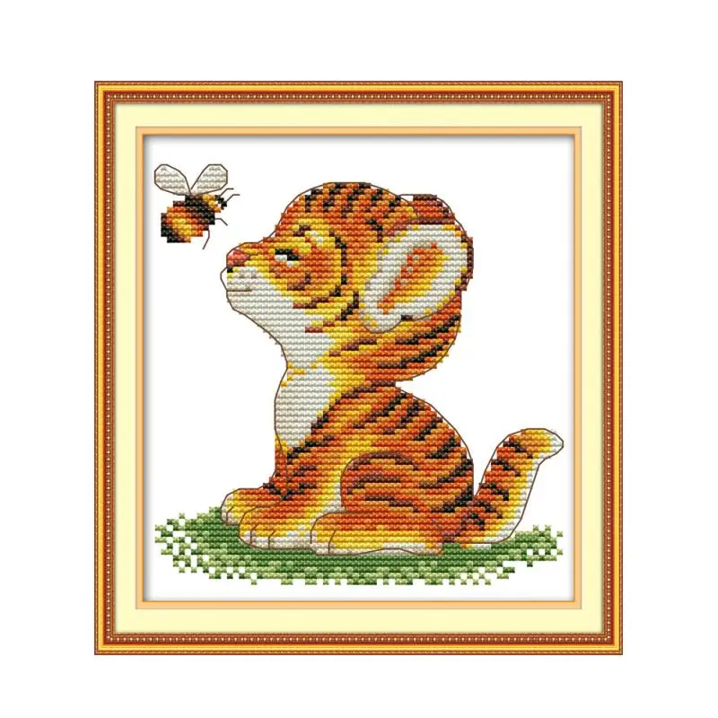 

Small tiger and bee small animal series pattern manual full set of cross stitch, needle, thread, cloth, drawing material package