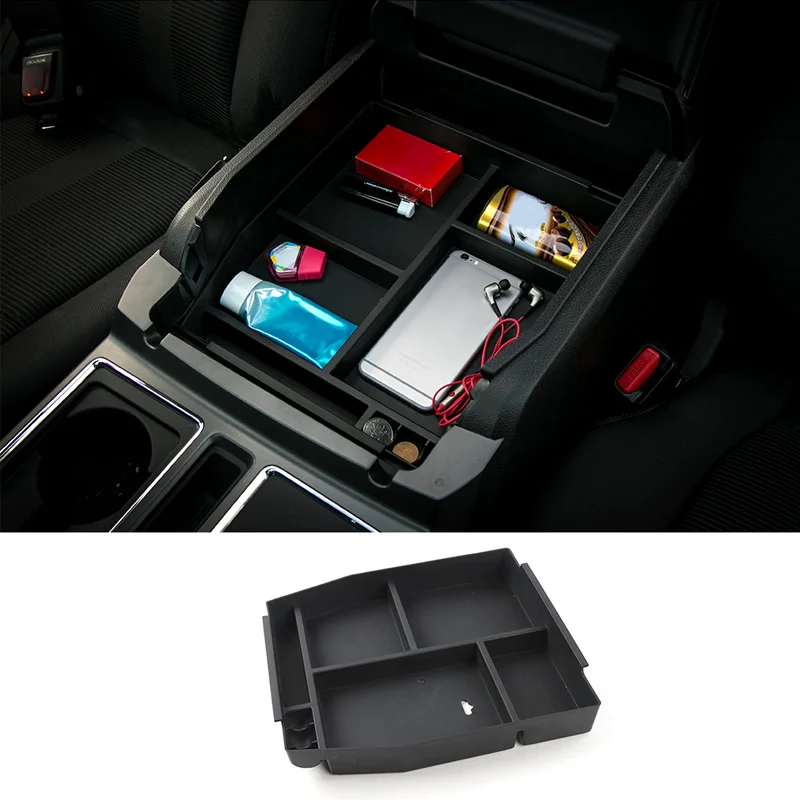 

MOPAI Car Interior Armrest Storage Box Decoration ABS Glove Box Tray For Ford F150 2015 Up Car Styling
