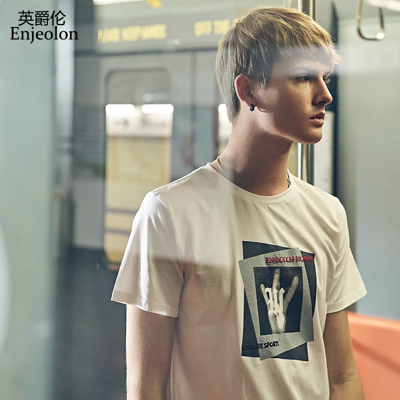 

Enjeolon new T Shirt Men Summer Fashion o neck t shirt Slim Men T-shirt cool printing T-shirt Tops Tees 3XL T8152
