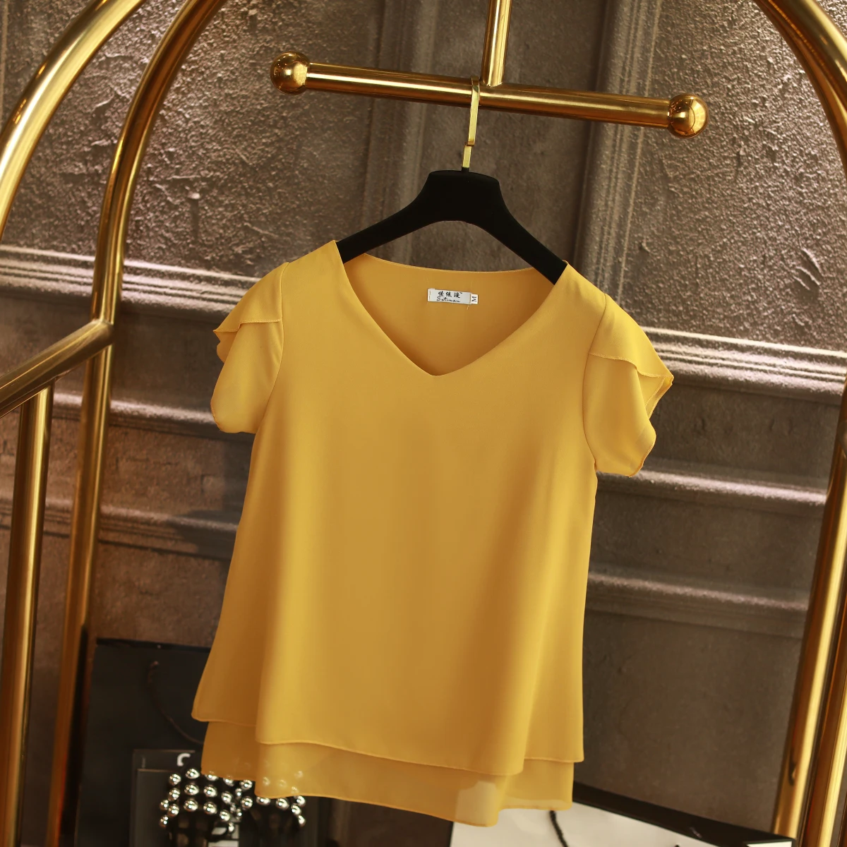 YUANYU Fashion Brand Women Chiffon Shirt 2019 Summer Short sleeve V-neck Blouse Casual 9 Solid color Loose Oversized Lady Tops