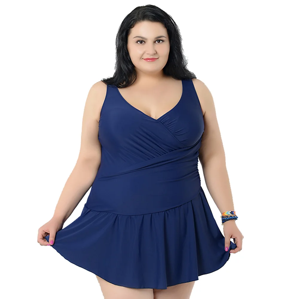 

2019 Large-size swimsuit, sexy, pure-color, fattening and one-piece skirt swimwear, new European and American style