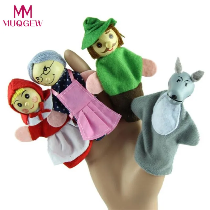 

New 4PCS/Set Little Red Riding Hood Christmas Animal Finger Puppet toy Educational Toys Storytelling Doll Hand Puppets Drop Ship