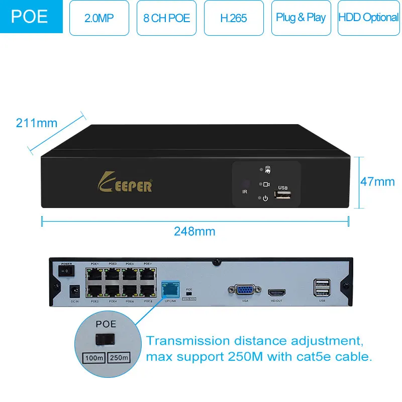 Хранитель H.265 8CH POE NVR комплект 2MP 1080P камера безопасности Система видеонаблюдения уличная ip-камера IP66 Водонепроницаемая P2P Onvif комплект наблюдения