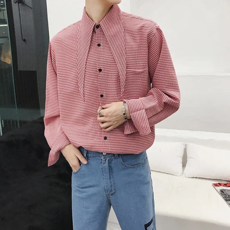 

Newest Men's Fashion Casual Retro Style Big Collar Plaid Clothes Long Sleeves Brand Shirt man camisa social masculina