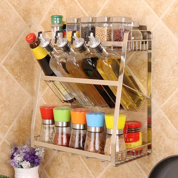 

Stainless Steel jar Organizer Shelf Floor Type Kitchen Storage Rack Condiment Spice Caster Holder Three Layer Holder