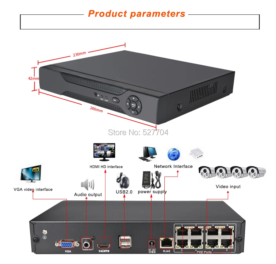 CCTV безопасности H.265 8CH POE NVR для 4MP 5MP 1080P PoE IP Камера видеонаблюдения сети видео Регистраторы 48V 802.3af P2P XMeye ONVIF