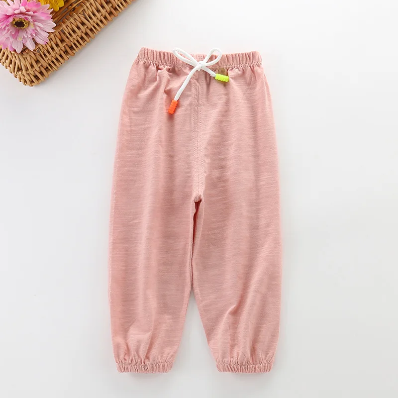 Летние Детские хлопковые штаны тонкие дышащие противомоскитные штаны ярких цветов для мальчиков и девочек - Цвет: Розовый