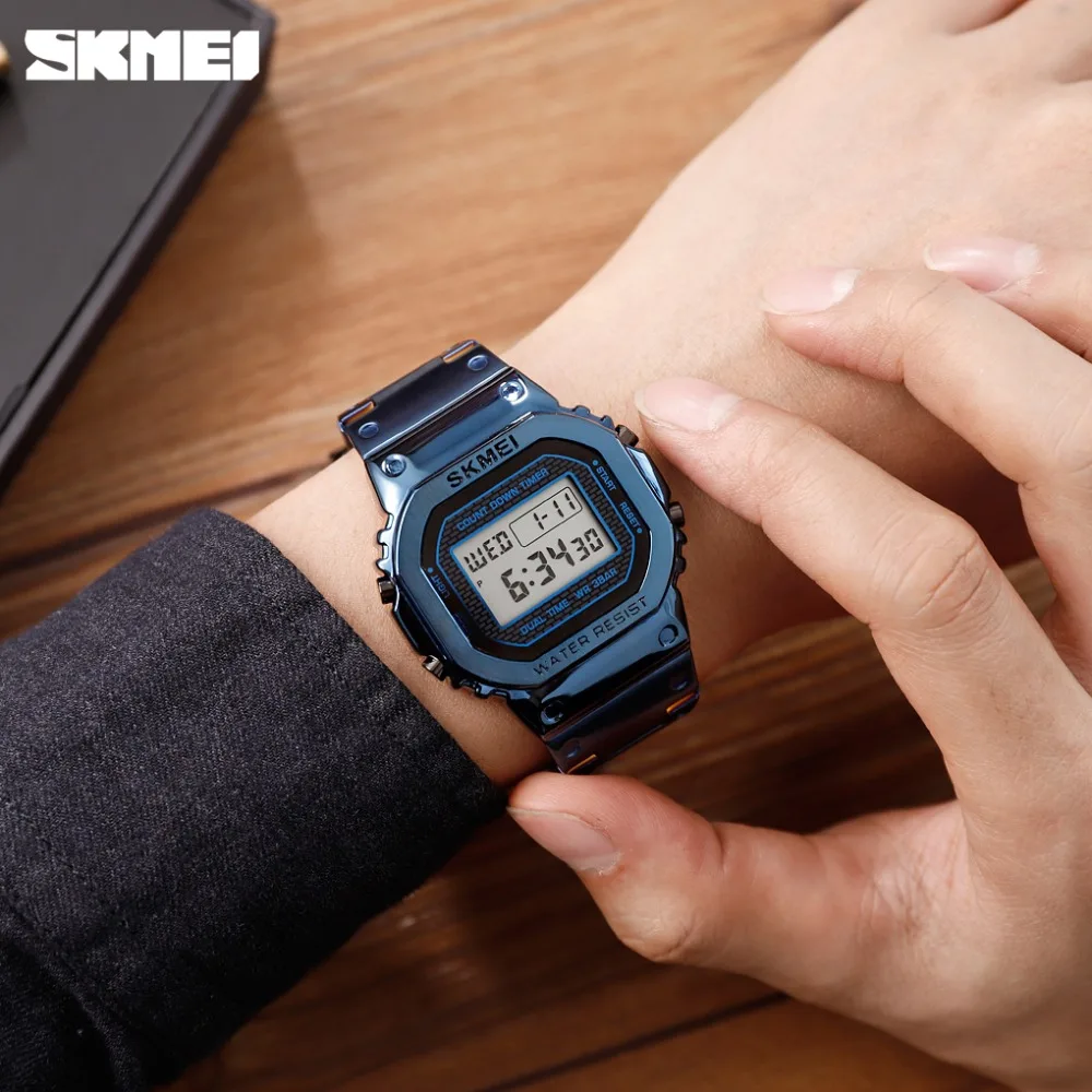 Skmei 1456 мужские G-style цифровые часы из нержавеющей стали с хронографом обратного отсчета наручные часы ударный светодиодный спортивные часы skmei montre homm