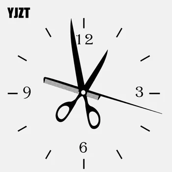 

YJZT 14.4CM*14.8CM Funny Hair Salon Clock Art Decor Vinyl Car Sticker Decal C22-0076