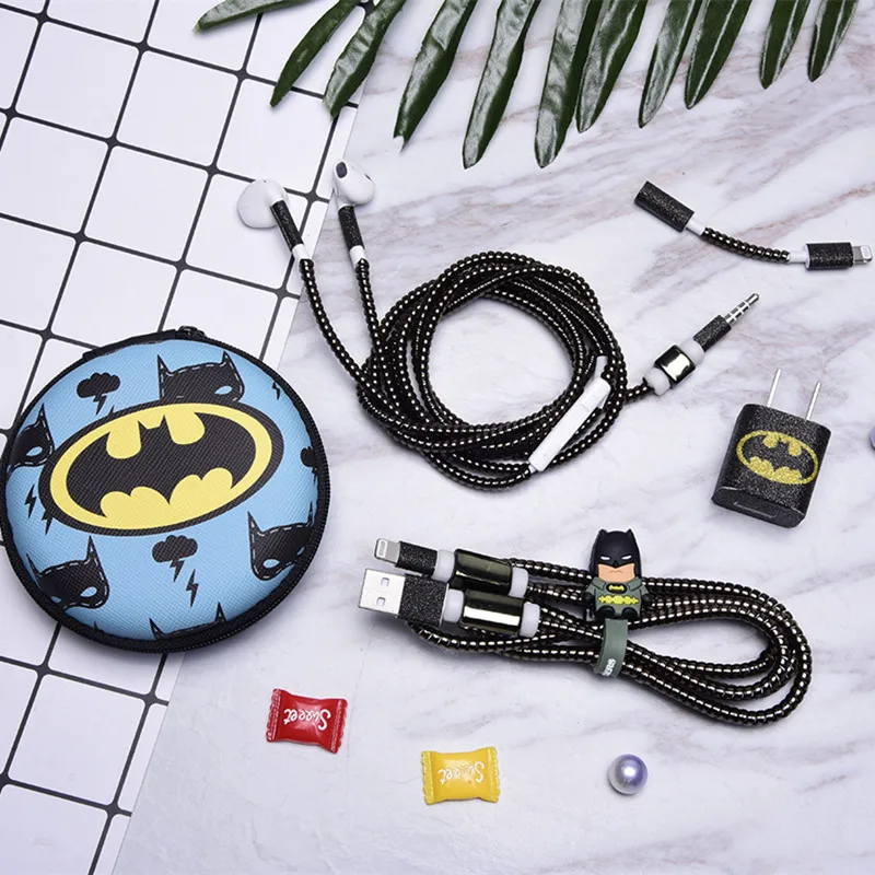 

New Cartoon USB Cable Earphone Protector Set With Earphone Box Cable Winder Stickers Spiral Cord Protector For iPhone 7 6 6s 8 X