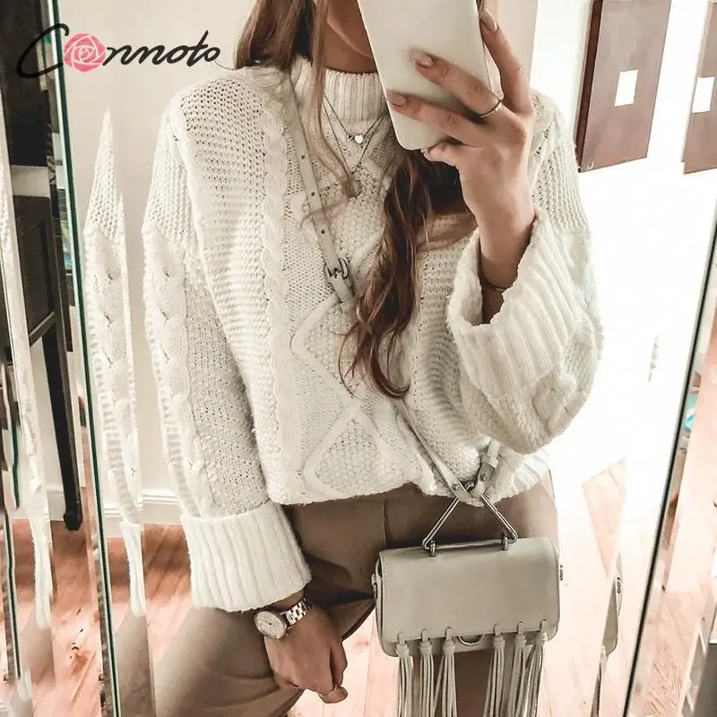 Conmoto Модный женский вязаный свитер, сексуальный повседневный пуловер, однотонный белый джемпер, в 2 цветах