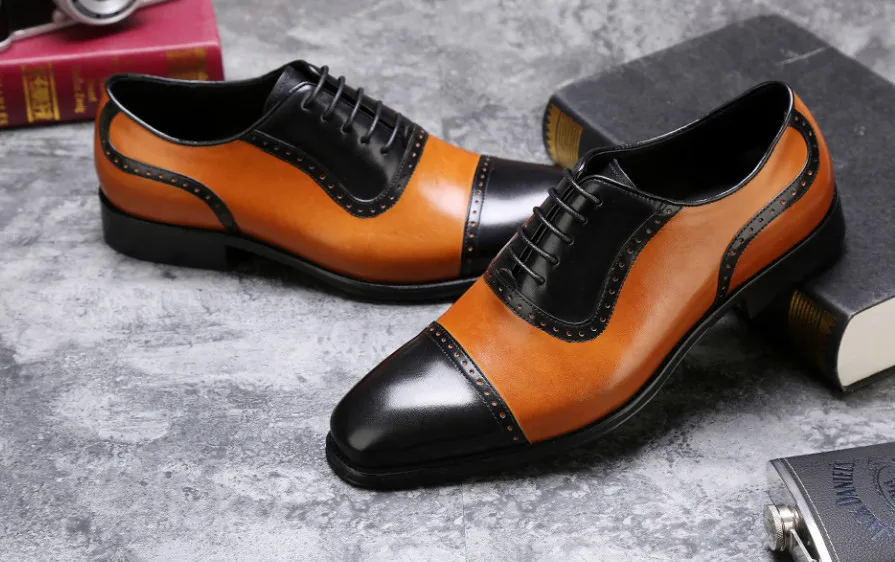 Brogues Echtes Schuhe Wohnungen Herren Leder Lace Für Business Casual up Platz As Mischfarben Zehen Pic Kleid Oxfords Schwarz qywtKyZvF7