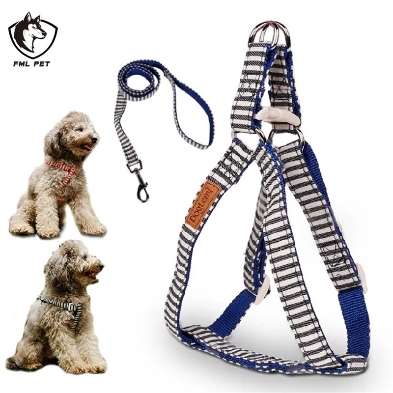 

FML Pet Harnesses and Leashes Nylon Dog Harness and Leash Set Striped Dog Harness Vest Training Durable Dog Leash Traction Rope