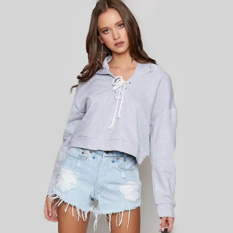 Plusign женский длинный рукав с капюшоном серый пуловер однотонный кружевной топ