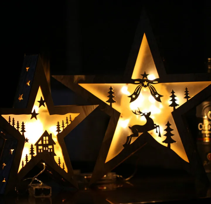 

28 cm creative style led lights decoration wood work art Christmas scene big five-pointed star battery night light