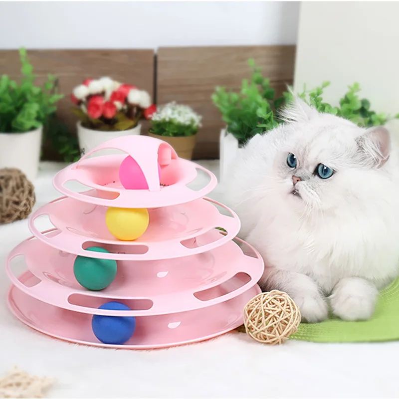 

Pet cat toy round 4 layer track amusement board funny ball turntable