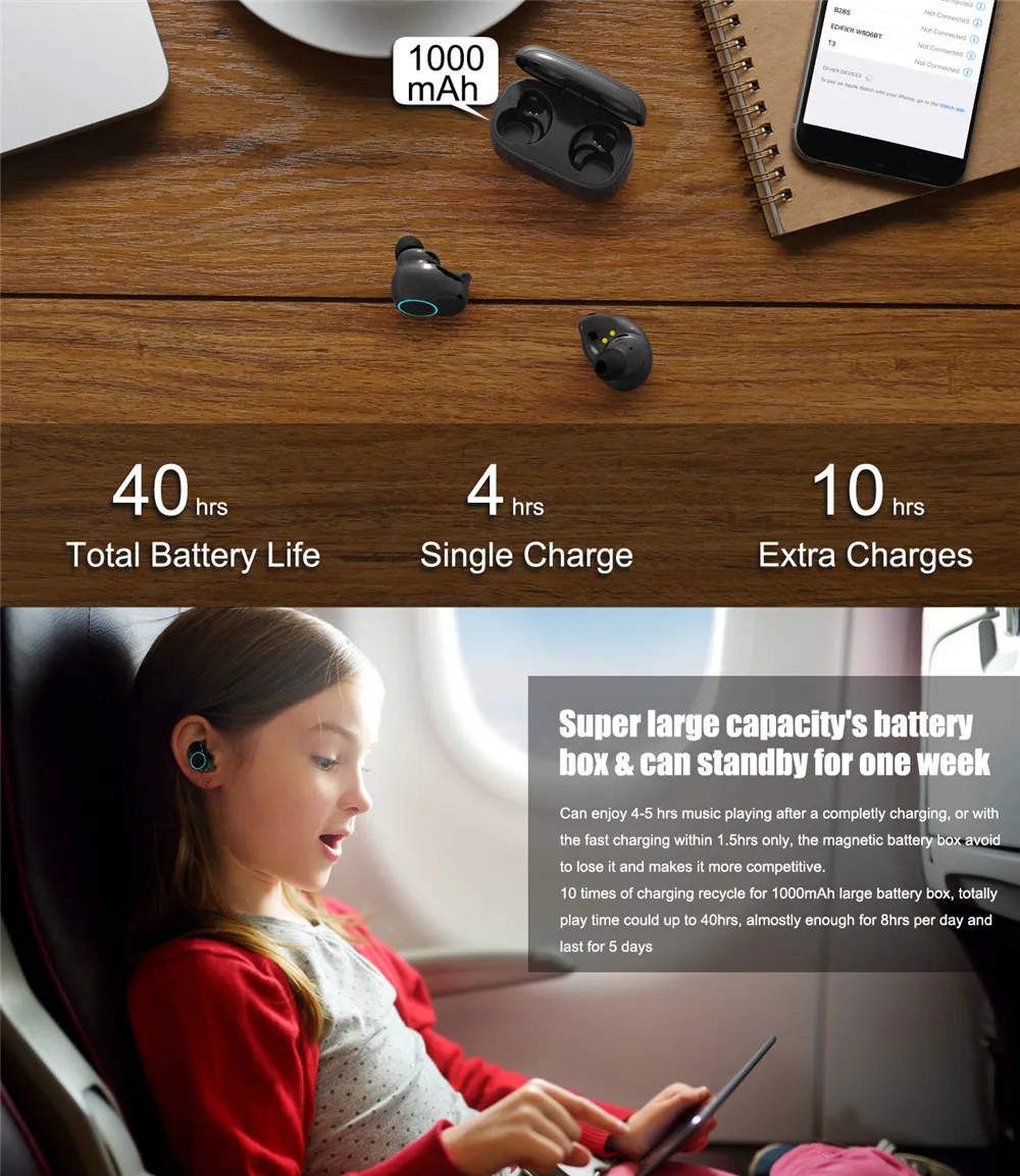 ONIKUMA T3 TWS True Wireless Headphones Bluetooth 5.0 Earphones Cordless Sports Earbuds Headsets Handsfree with Microphone (8)