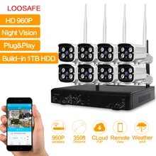 LOOSAFE NVR Wireless CCTV Kit WIFI IP Camera Video Surveillance HD 960P Outdoor 8CH WIFI Security Camera System CCTV KIT 1T HDD