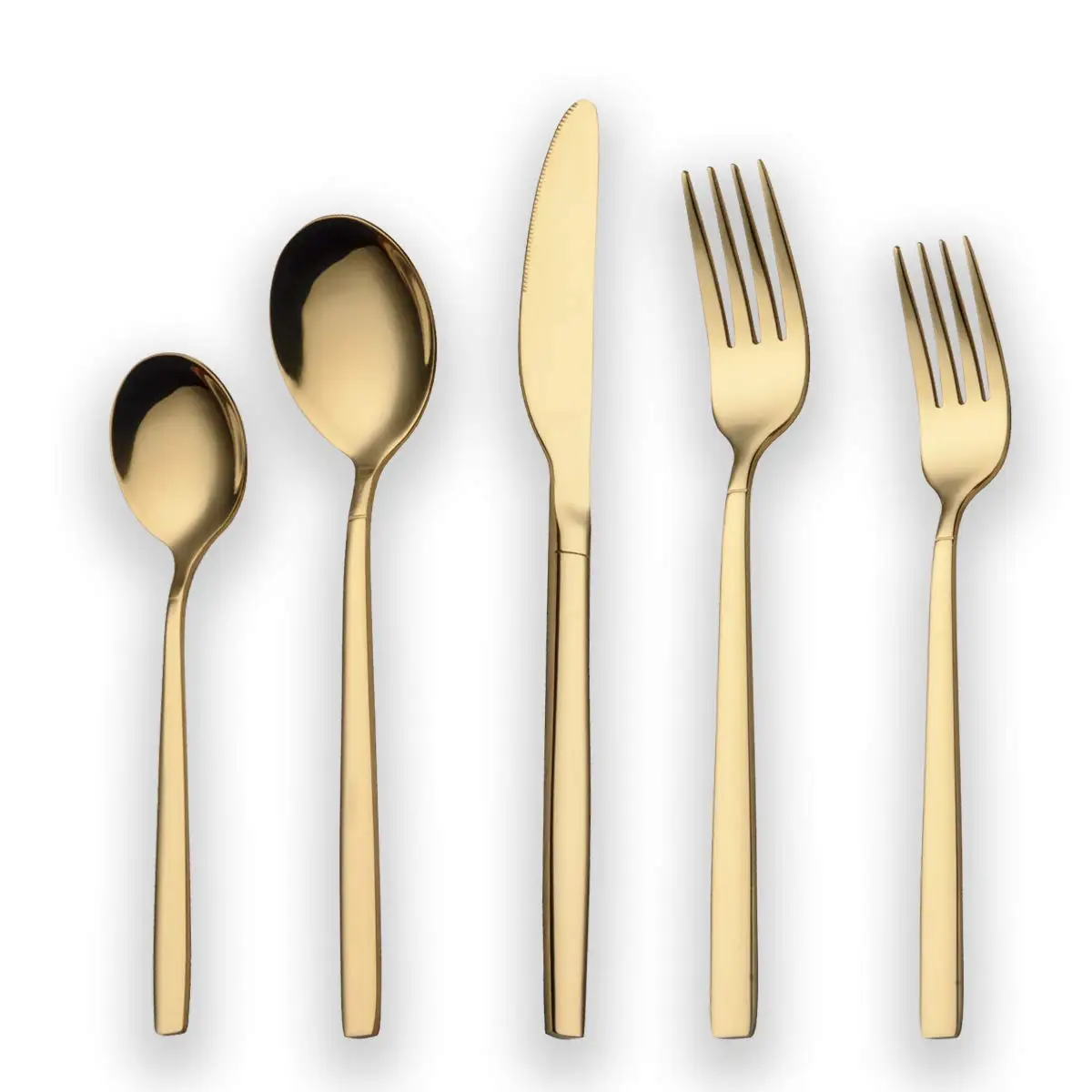 

5Pcs/ Set Stainless Steel Cutlery Set Travel Gold Silverware Flatware Forks Knives Spoons Dinnerware Kitchen Home