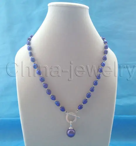 

FREE SHIPPING ****** 20 " 11mm deep blue baroque FW pearl necklace -14mm sea shell pearl pendant