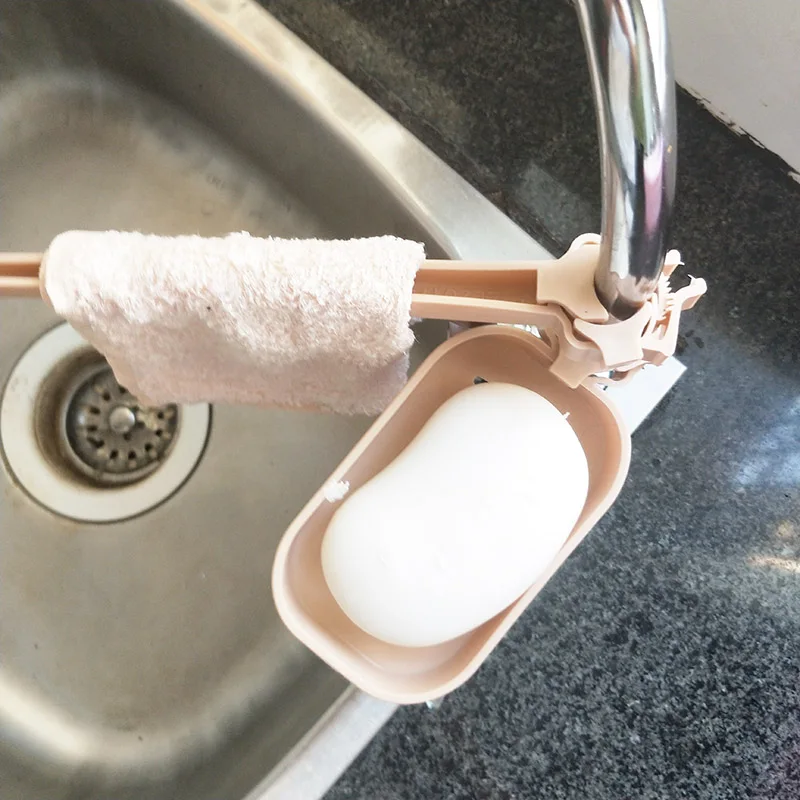 

1Pc Sink Faucet Hanging Storage Rack Soap Box Sponge Holder Bathroom Kitchen Faucet Clip Cloth Shelf Towel Drain Organizer