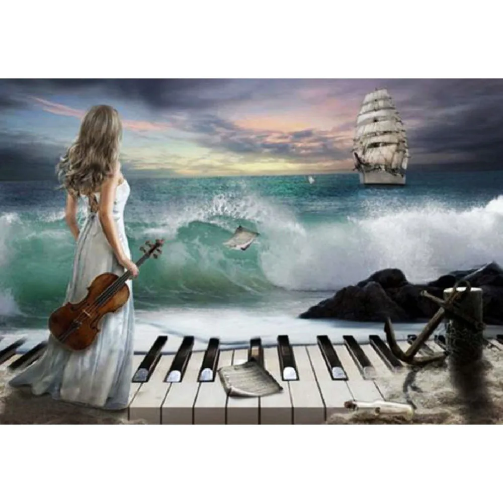 

5D DIY Diamond Paintings Full Round Drill Lady and Sea Mosaic Art Cross Stitch Embroidery Pattern Wall Stickers Decoration Home