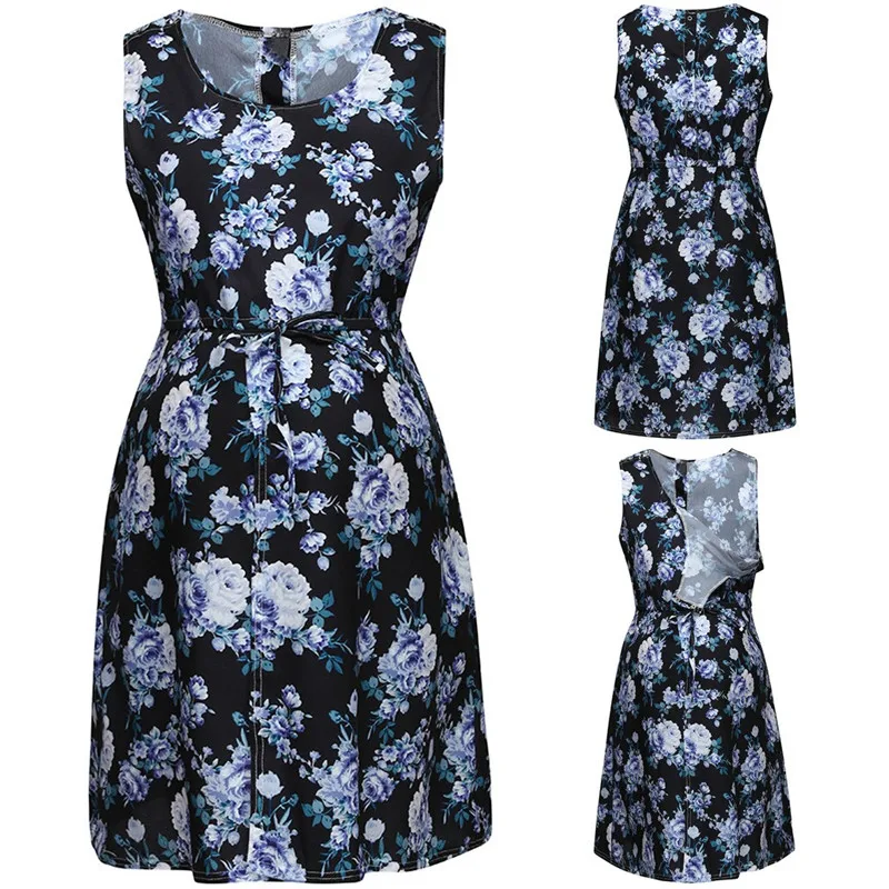 Maternity clothes summer 2019  new Women Maternity Dresses Mother Sleeveless Floral Pregnancy Nusring Sundress (1)