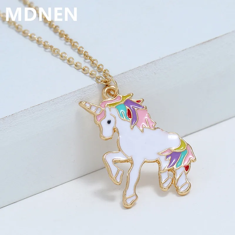 MDNEN 2019 модное женское ожерелье с единорогами эмалью мультяшная лошадь украшение